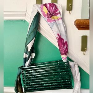 Montunas green acrylic purse with flowered scarf